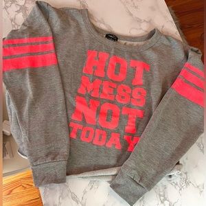 Grey and Pink Cropped Sweater